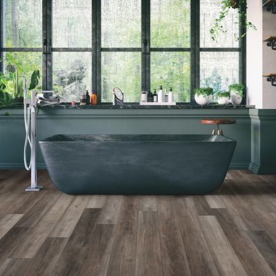 luxury vinyl plank flooring in a Akron bathroom